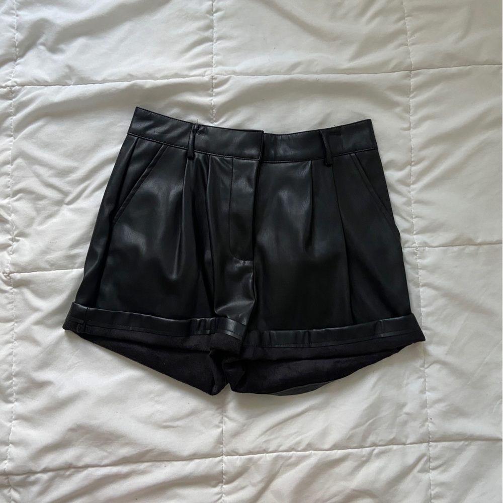leather high waisted shorts.